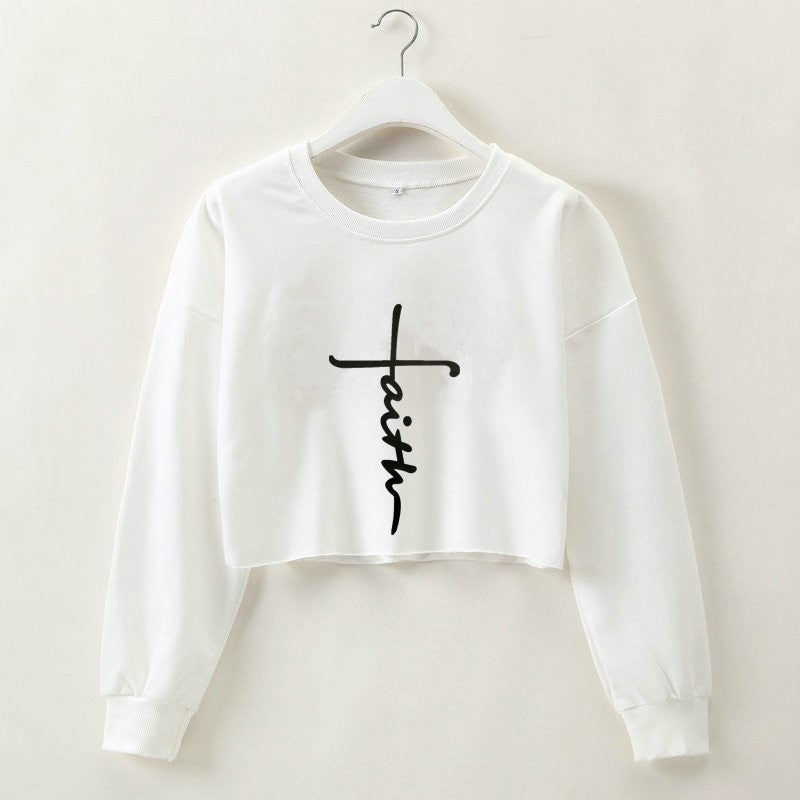 Street Autumn Winter Women Wear Sweatshirt Letter Graphic Print Cropped Long Sleeves Round Neck Top Women