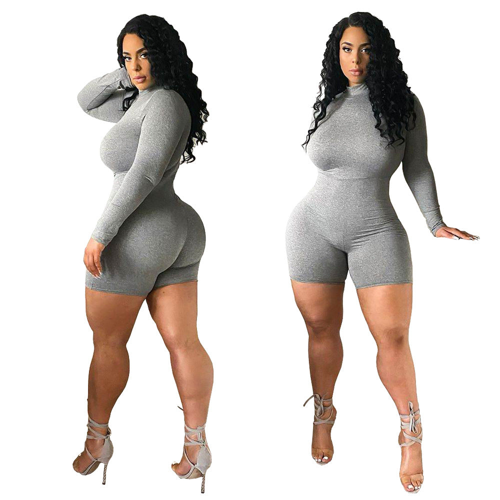 Women Clothing Sexy Nightclub Uniforms Zip-up Turtleneck Exercise Workout Romper