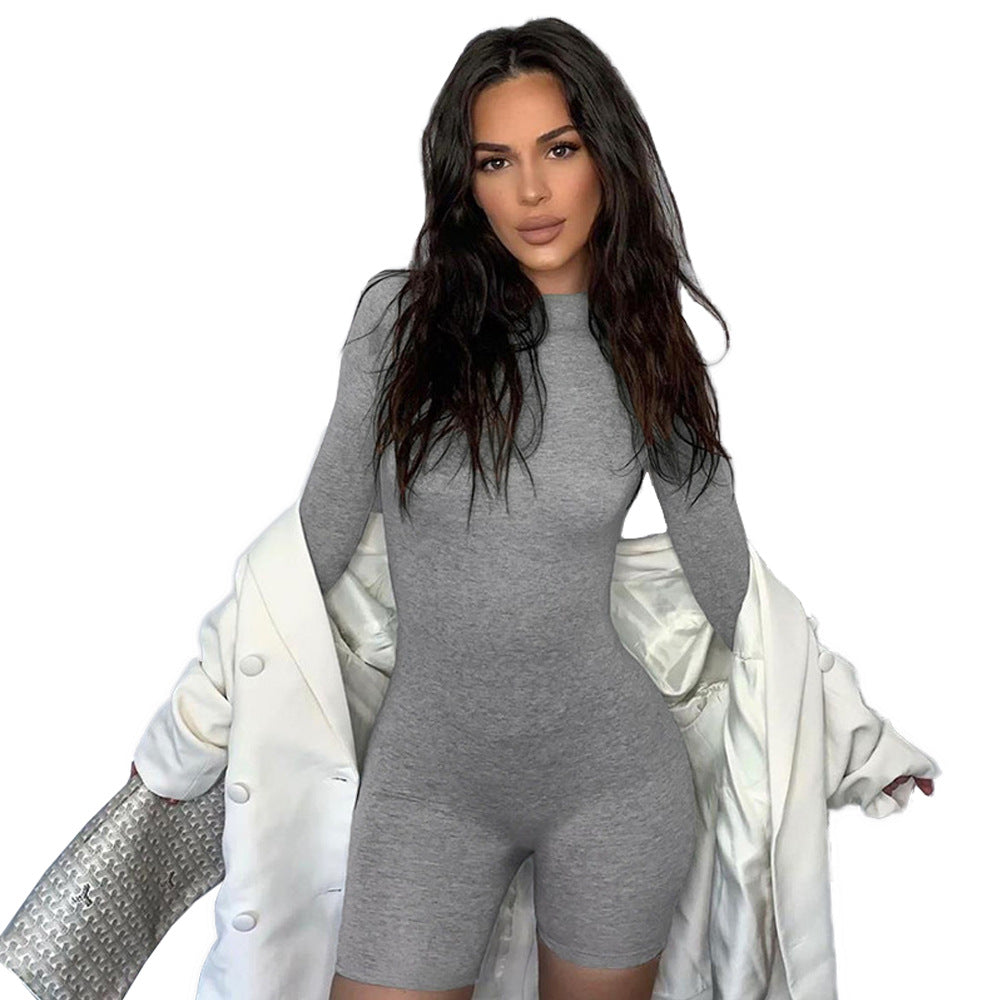 Women Clothing Sexy Nightclub Uniforms Zip-up Turtleneck Exercise Workout Romper