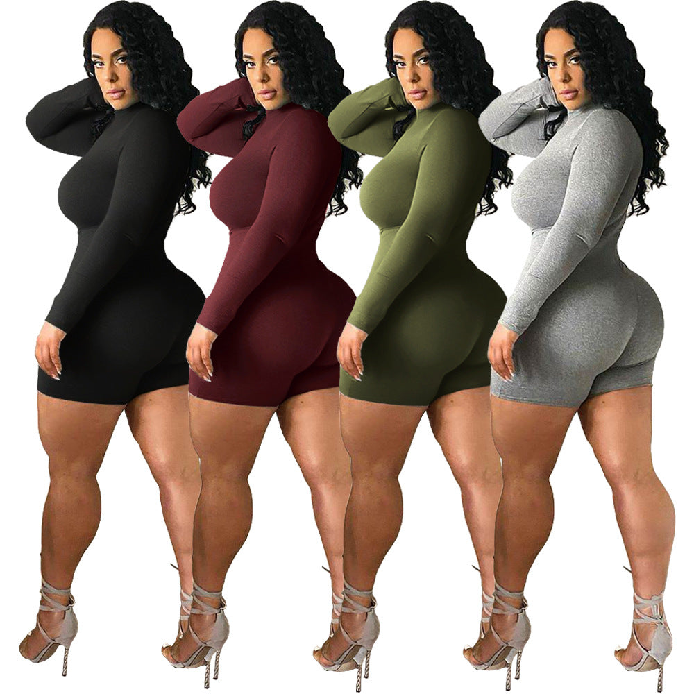 Women Clothing Sexy Nightclub Uniforms Zip-up Turtleneck Exercise Workout Romper