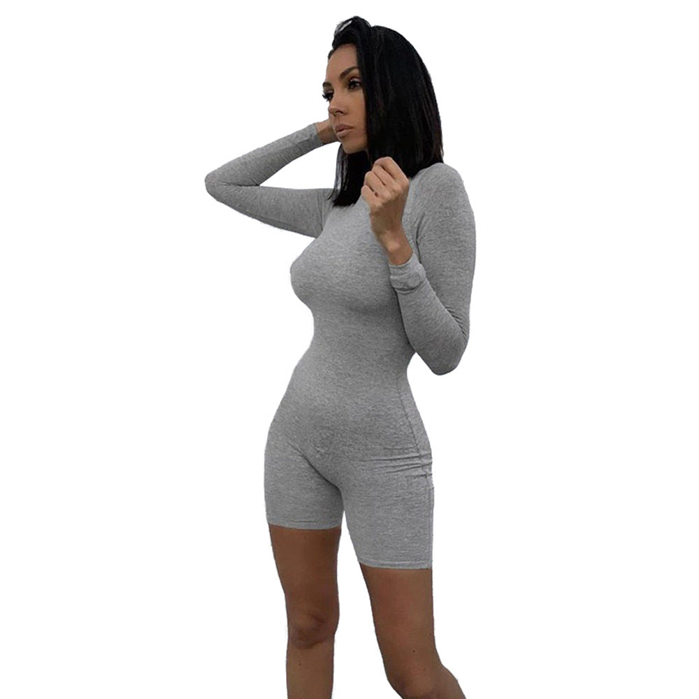 Women Clothing Sexy Nightclub Uniforms Zip-up Turtleneck Exercise Workout Romper