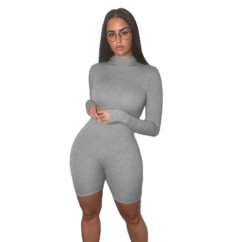 Women Clothing Sexy Nightclub Uniforms Zip-up Turtleneck Exercise Workout Romper