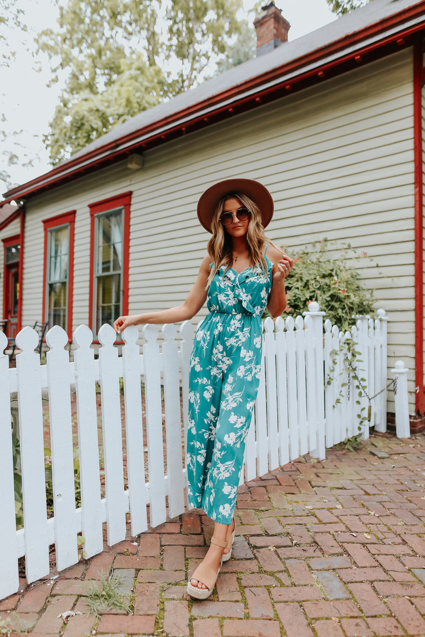 Sexy V neck Strap off the Shoulder Floral One Piece Trousers Multi Color Loose Backless Body Clothes