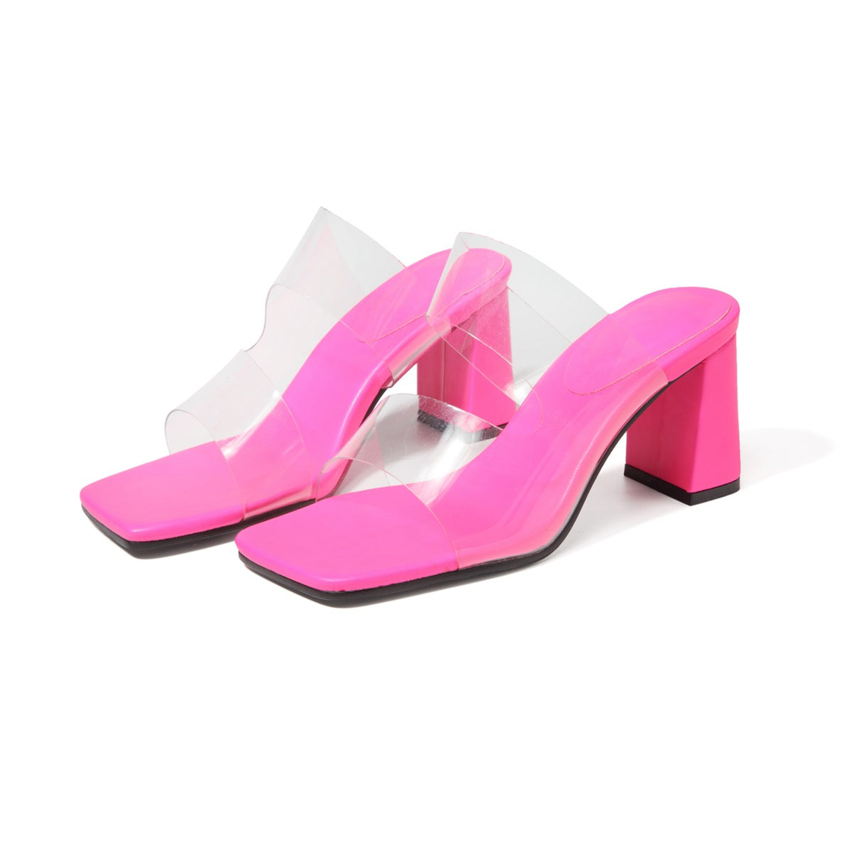 Candy Color Sandals High Heels Transparent PVC All Match High Heel Square Toe Sandals