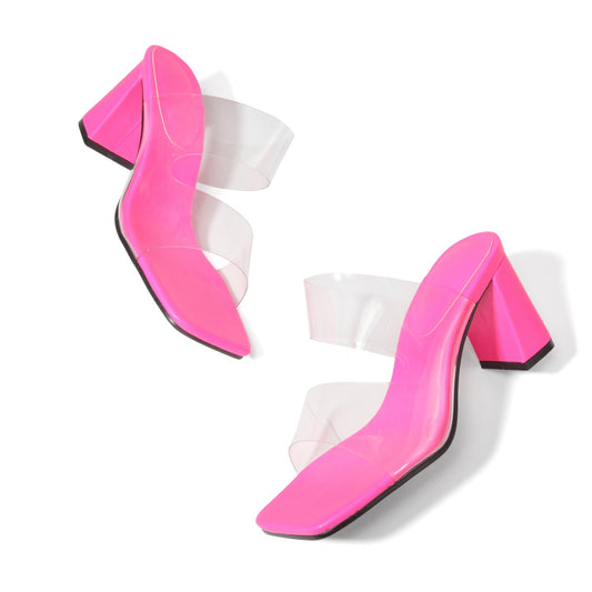Candy Color Sandals High Heels Transparent PVC All Match High Heel Square Toe Sandals