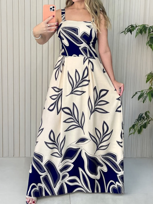 Women Holiday Floral Print Casual Sleeveless A line Dress