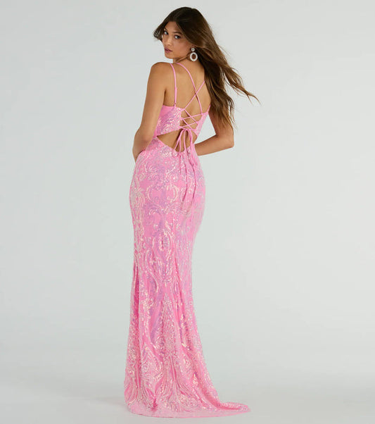 Lace up Mermaid Sequ Pink Dress Spring Summer Vacation Casual Dress