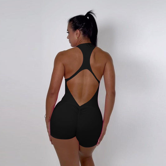 Quick Drying Romper Women Peach Hip Jumpsuit Sexy Hollow Out Cutout out Tight Zipper Yoga Pants