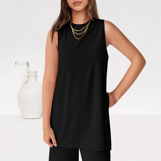 Two Piece Set Casual Set Summer Casual Loose Vest Wide Leg Pants Matching Travel Set Sportswear