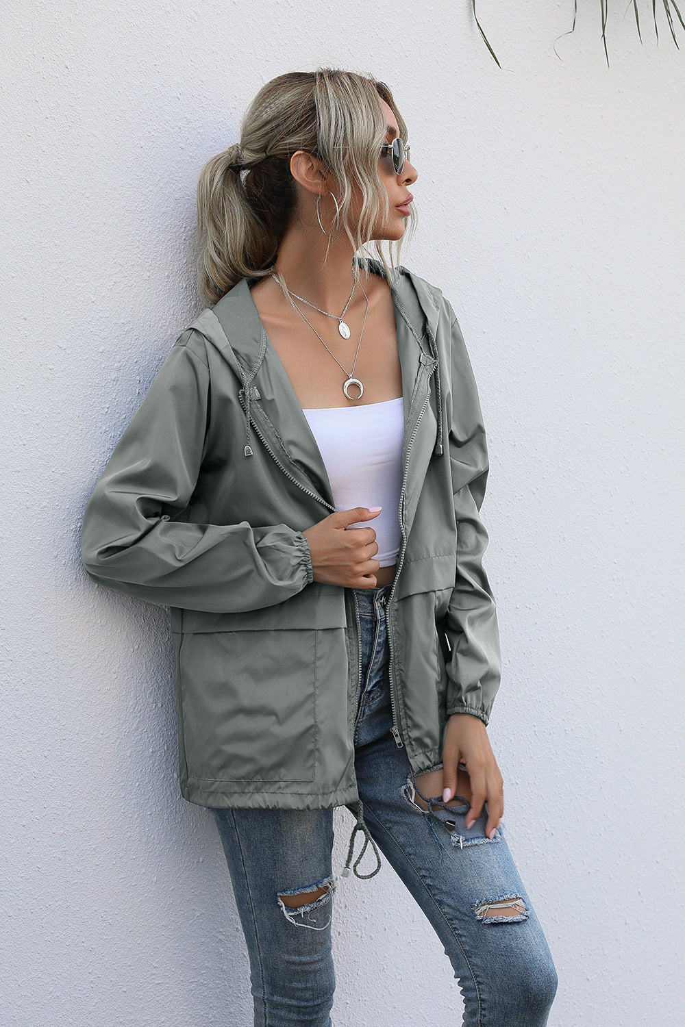 Women Clothing Zipper Hooded Sweatshirt Lightweight Outdoor Hiking Raincoat Jacket Coat Women