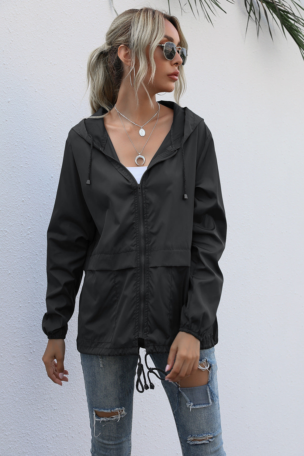 Women Clothing Zipper Hooded Sweatshirt Lightweight Outdoor Hiking Raincoat Jacket Coat Women