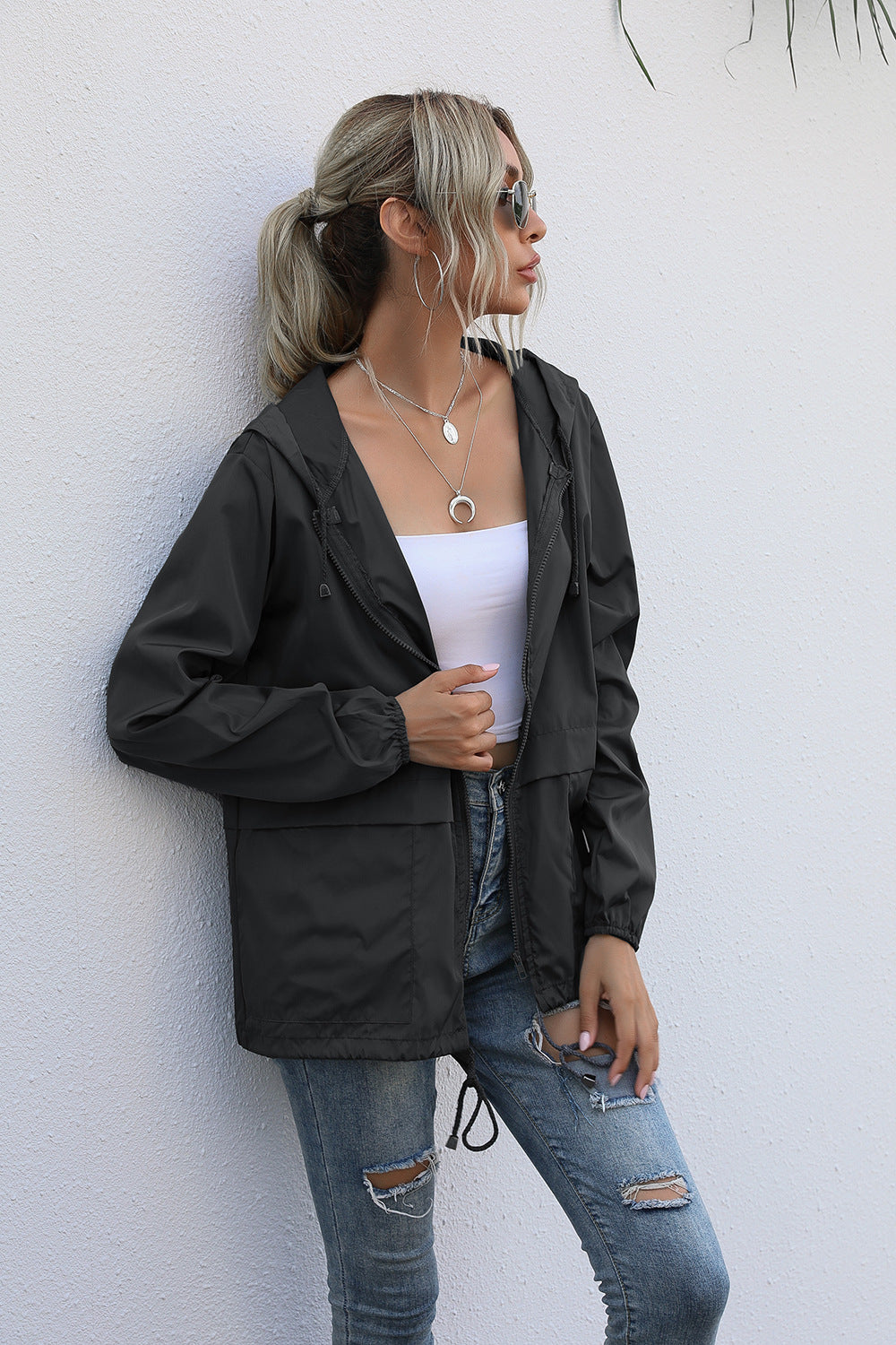 Women Clothing Zipper Hooded Sweatshirt Lightweight Outdoor Hiking Raincoat Jacket Coat Women