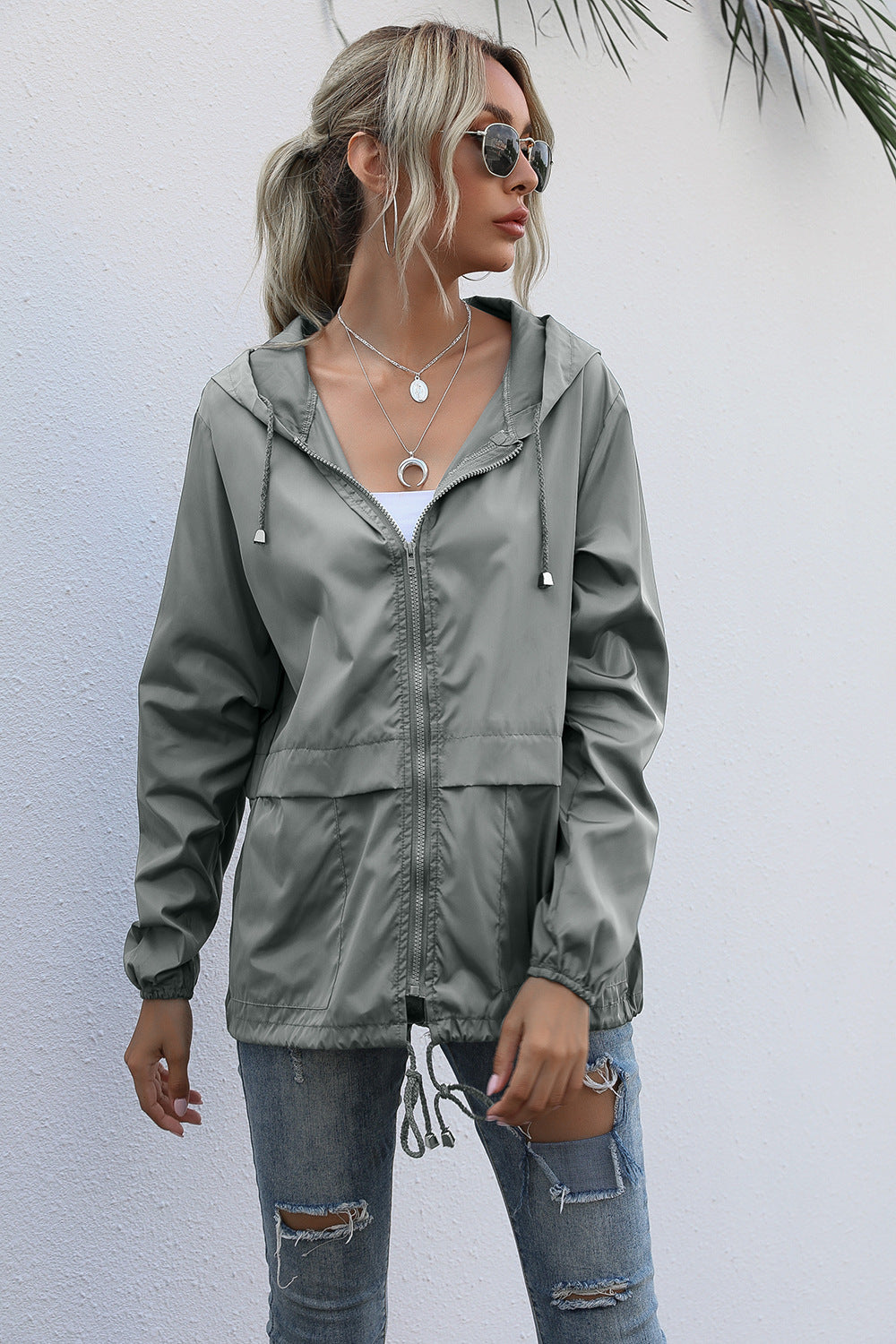 Women Clothing Zipper Hooded Sweatshirt Lightweight Outdoor Hiking Raincoat Jacket Coat Women