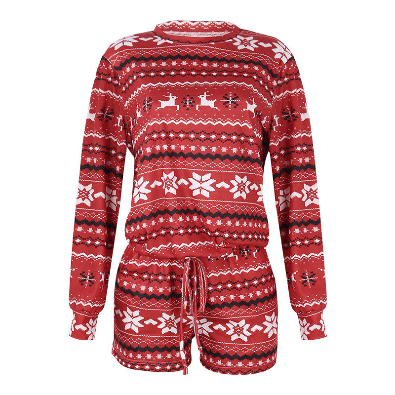 Autumn Women Clothing Printed Long Sleeve Loose Christmas Loungewear Suit