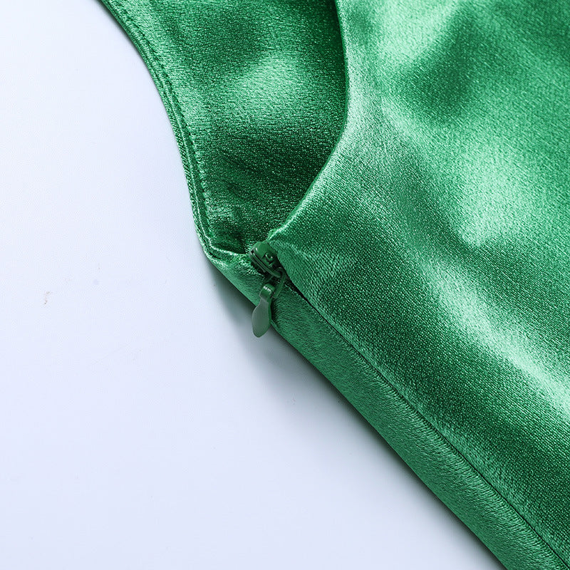 Satin Side Slit Cami Dress Sexy Solid Color Slim-Fit Chest-Flattering Dress for Women