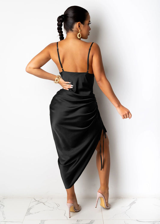 Summer Women Clothes Sexy Lacing Split Pleating Sling Maxi Dress
