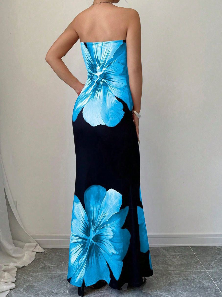 Summer Fashionable Elegant Sexy Bandeau Slim Fit Long Holiday Dress