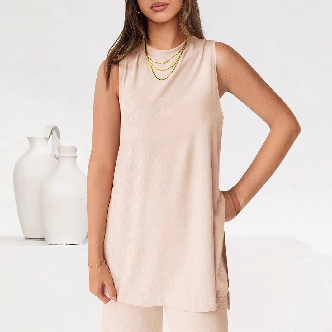 Two Piece Set Casual Set Summer Casual Loose Vest Wide Leg Pants Matching Travel Set Sportswear