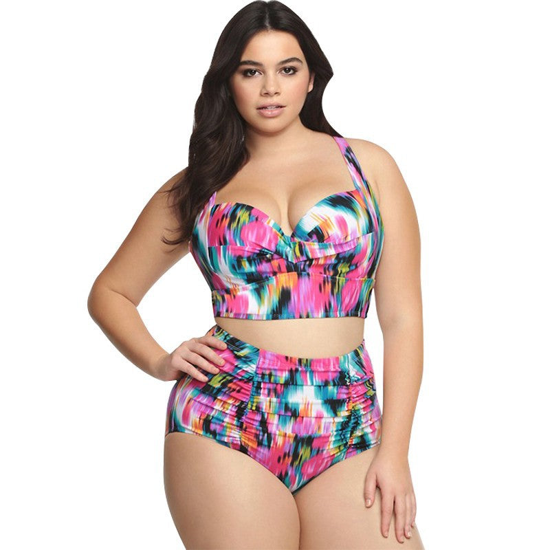 Plus Size Bikini Swimsuit Printed plus-Sized High Waist Woman Bikini Swimsuit
