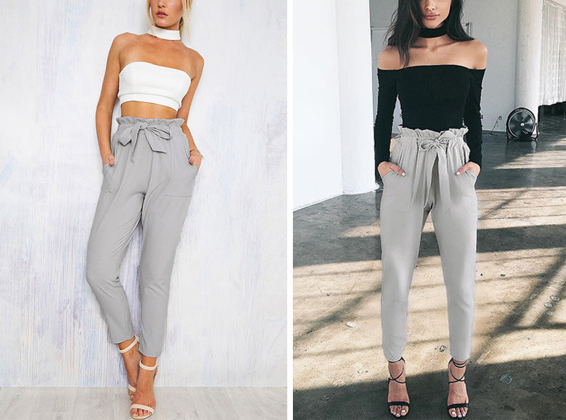 Women Pants Spring Autumn Casual Cropped Pants Belted