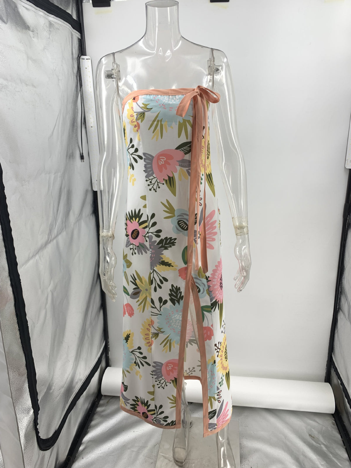 Summer Sexy Split Wrapped Chest Printing Dress Women