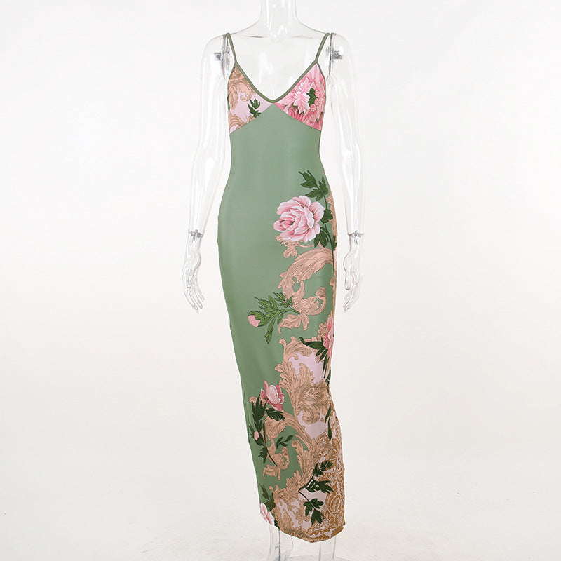Summer Holiday Casual Slim Fit Printing Slip Dress Women