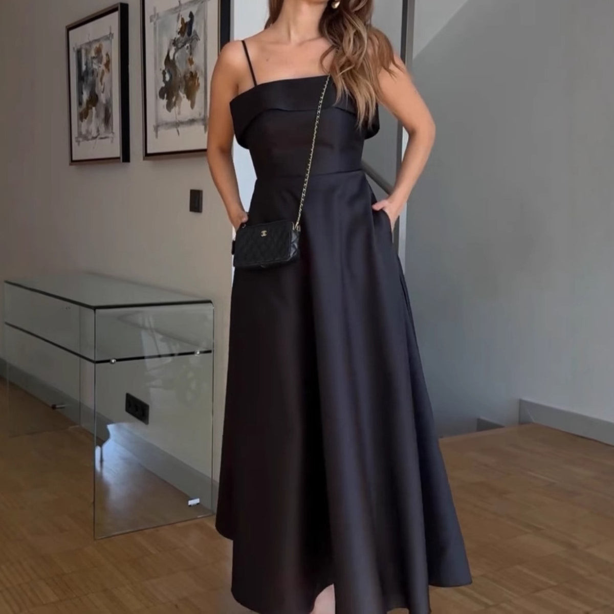Summer French Retro Elegant Satin Strap Evening Dress