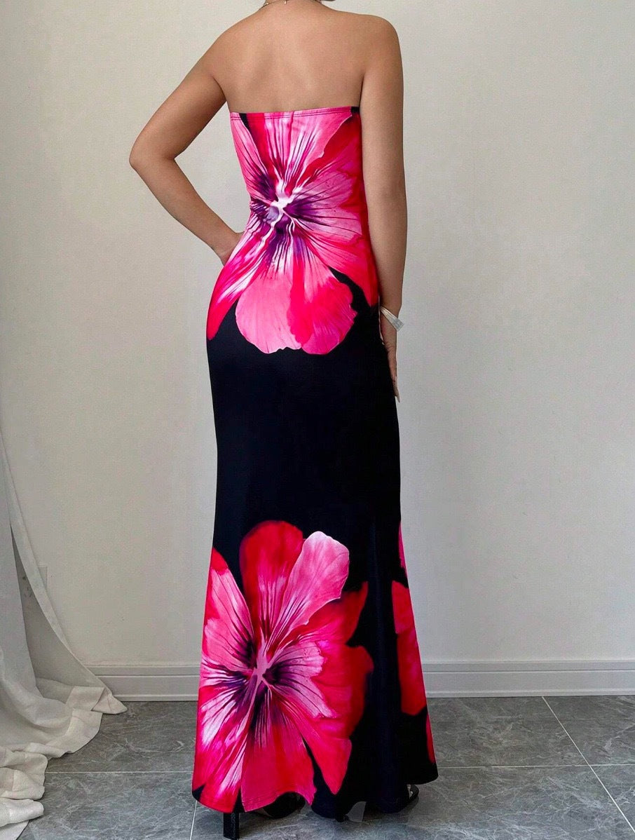 Summer Fashionable Elegant Sexy Bandeau Slim Fit Long Holiday Dress