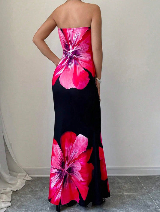 Summer Fashionable Elegant Sexy Bandeau Slim Fit Long Holiday Dress