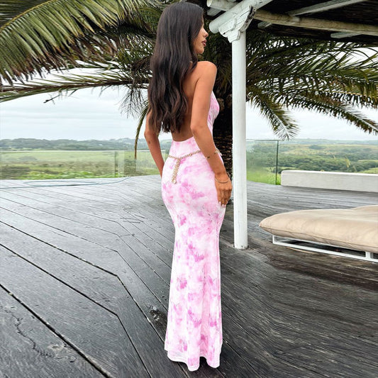 Women Neck Neck Women Clothing Swing Collar Printing Series Sexy Backless Skinny Dress