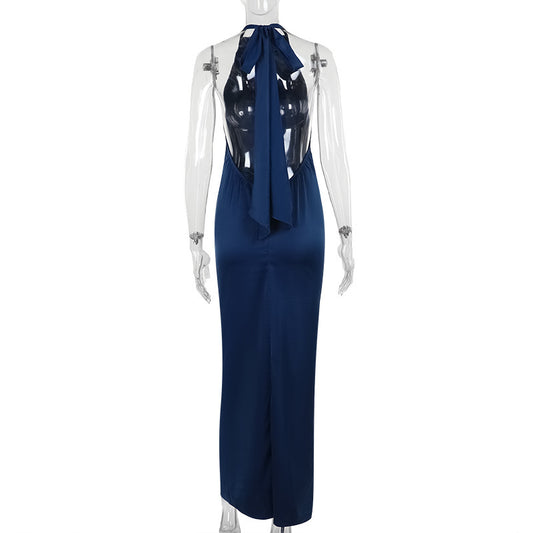 Autumn Elegant Slim Satin Elegant Backless Dress for Women Dress