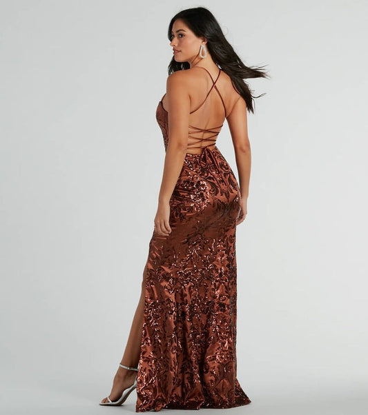 Popular Sequin Sling Dress Women Maxi Dress Slim Split Evening Dress