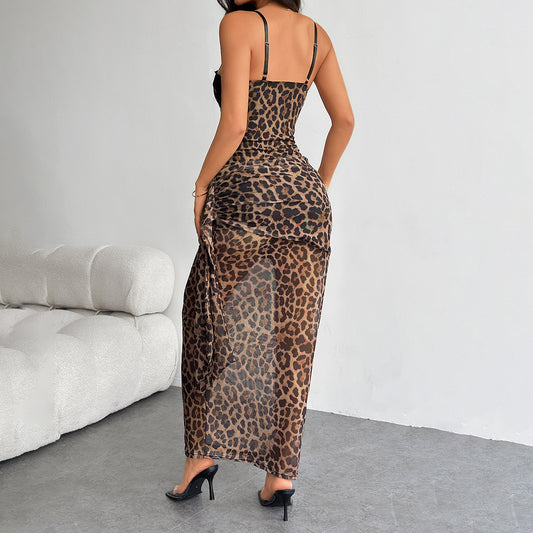 Arrival Sexy Wild Leopard Print Bandeau Sexy Lace Slim Strap Dress Women