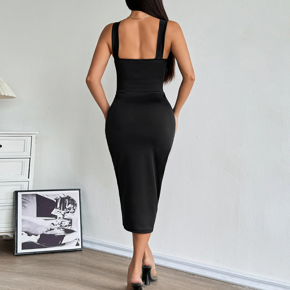 Sexy Adult Lady like Woman Stitching Sheer Mesh Dress Women Sexy Pleated Slim Hip Dress
