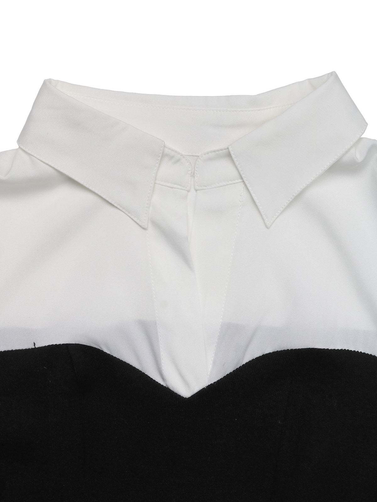 Contrast Color Office Dress Elegant Pleated Stitching Faux Two Piece Collared Dress