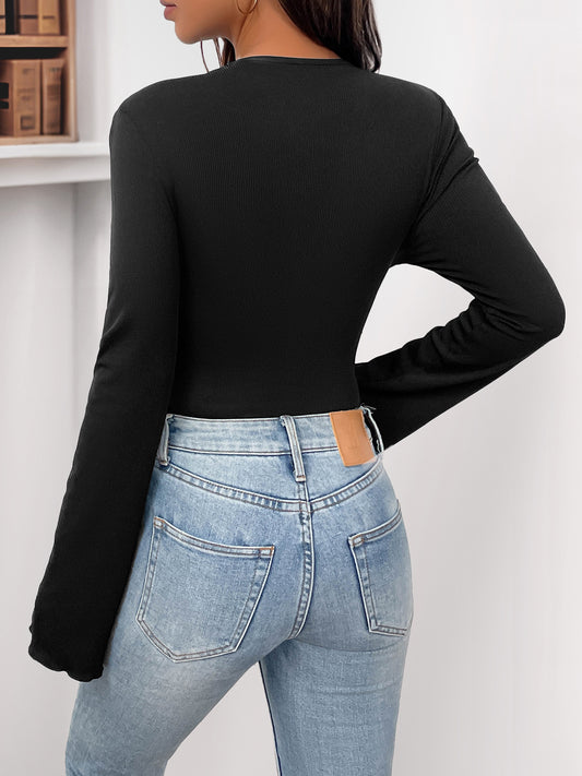 Sweet Design Three Dimensional Floral Decoration Black Long Sleeve Jumpsuit