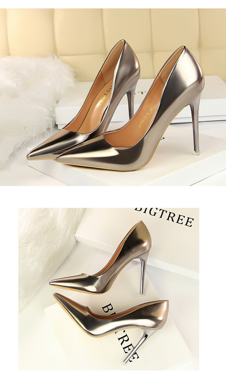 Fashionable Metal Heel High Heels Women Shoes High Heel Low Cut Pointed Toe Sexy Nightclubs Thinner Pumps