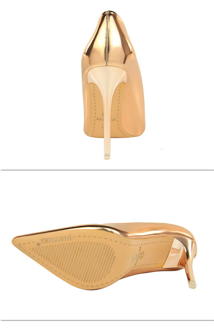Fashionable Metal Heel High Heels Women Shoes High Heel Low Cut Pointed Toe Sexy Nightclubs Thinner Pumps