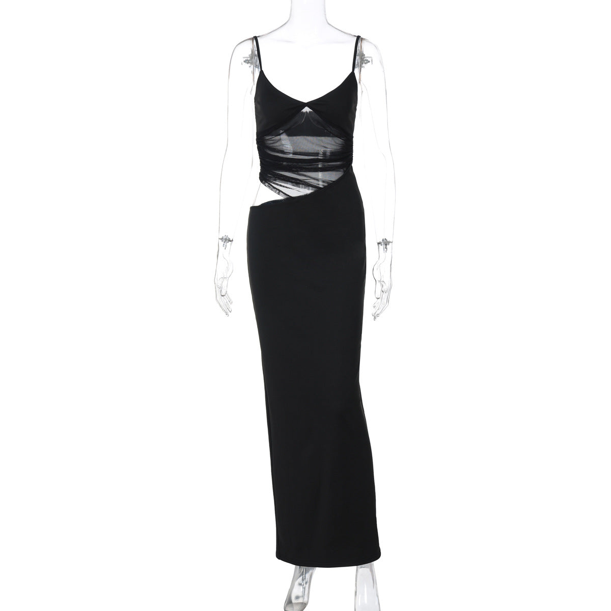 Women Clothing Winter Sexy Patchwork Slit Mesh See through Sling Dress