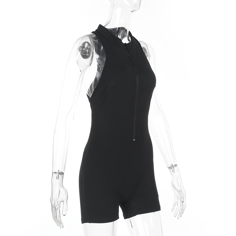 Quick Drying Romper Women Peach Hip Jumpsuit Sexy Hollow Out Cutout out Tight Zipper Yoga Pants