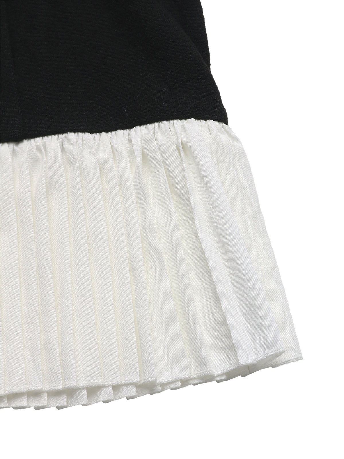Contrast Color Office Dress Elegant Pleated Stitching Faux Two Piece Collared Dress