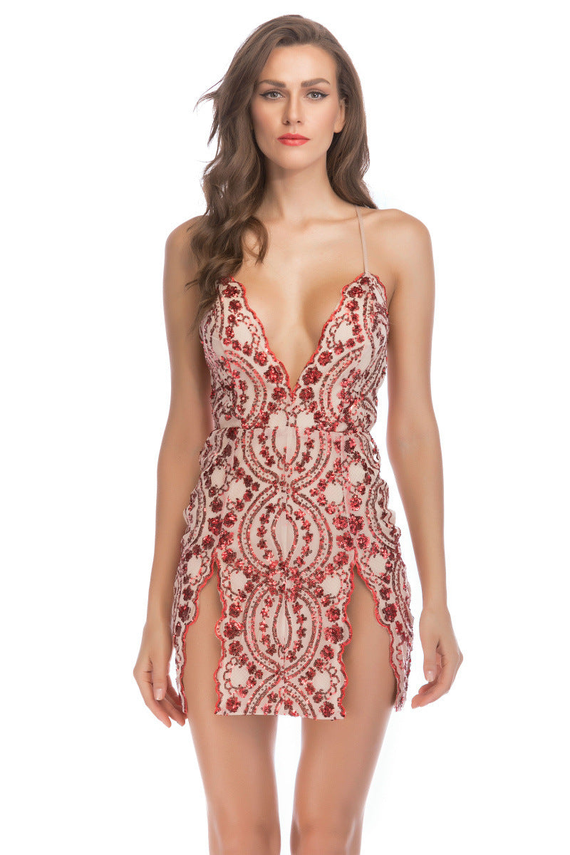 Sexy Women Sequined Strap Backless Dress Summer