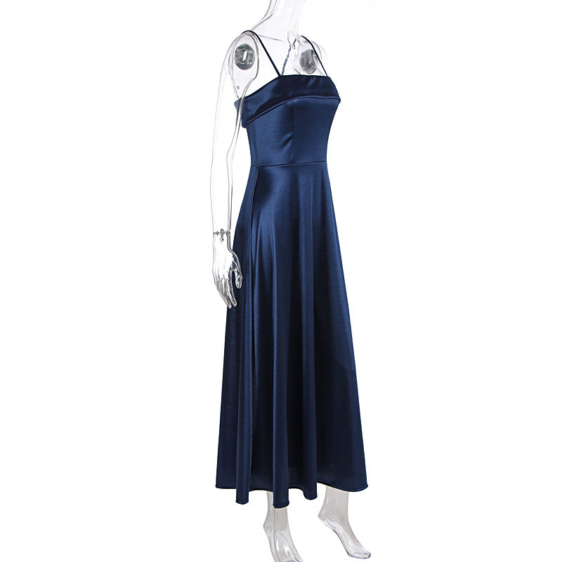 Summer French Retro Elegant Satin Strap Evening Dress