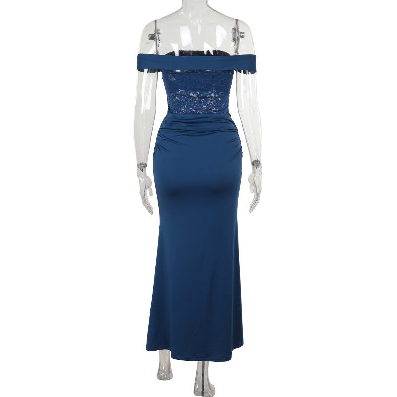 Fall Maxi Dress Elegant Slim Lace Stitching Sling Dress