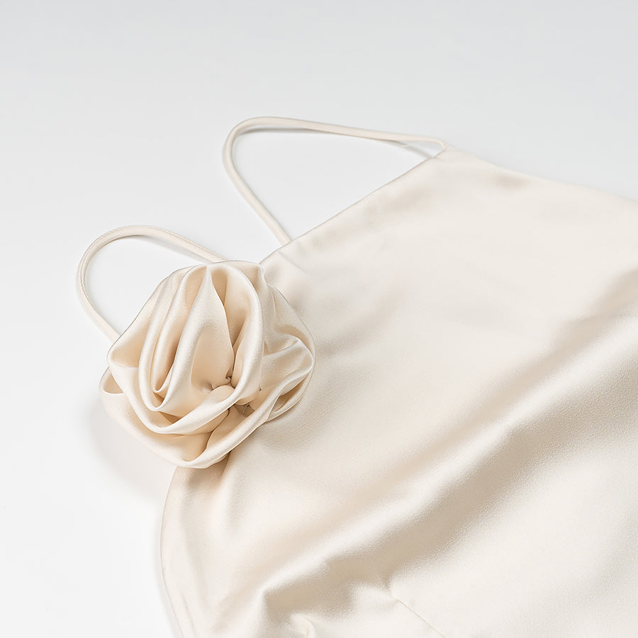 Spring Summer Women Fashionable Elegant Sexy Fitted Waist Pleated Rose Sling Dress