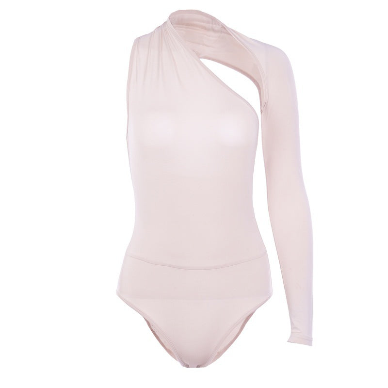 Sexy One-Shoulder Tight Bodysuit Spring Summer Street Office Milk Silk Bottoming Shirt