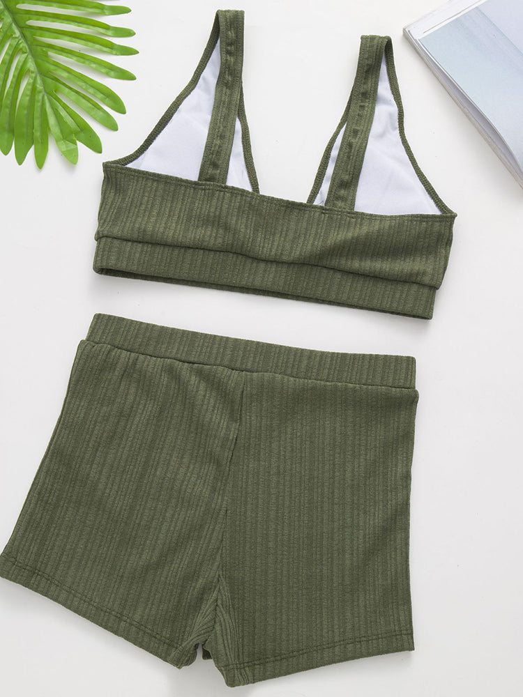 High Waist Bikini Set Solid Swimsuit Women Push Up Bathing Suits Swimwear