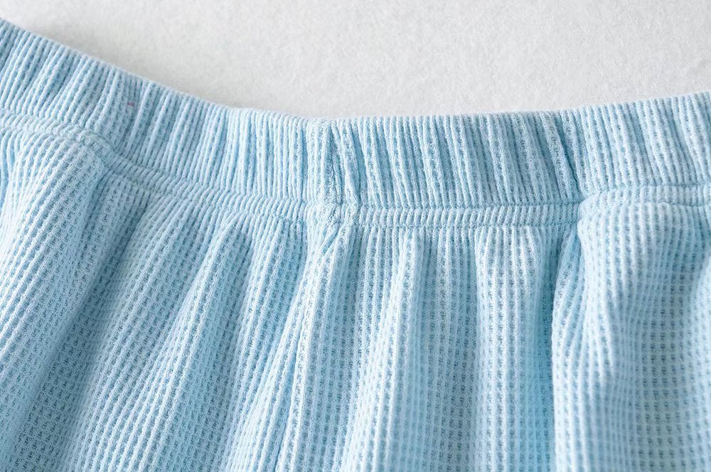 Summer Korean Casual High Waist Breathable Sports Pants Women Pants Waffle Biscuit Wide Leg Home Shorts