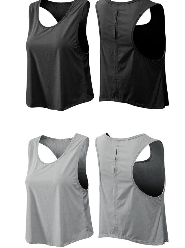 Yoga Exercise Vest Women Loose Breathable Running Smock Sleeveless Workout Clothes Short Vest