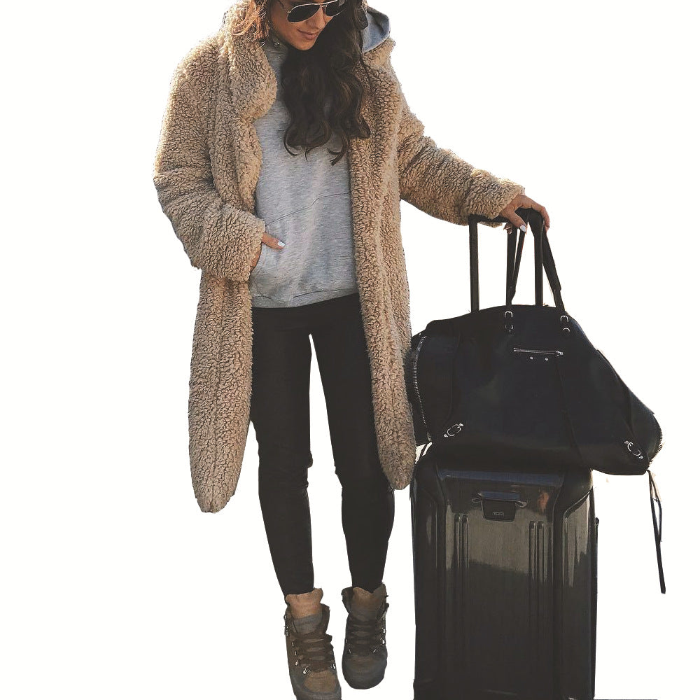 Autumn Winter Long Sleeve Collared Women Plush Top Large Coat Plus size